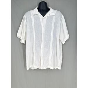 90s Vintage Shirt Mens XXL White Linen Button Short Sleeve Coastal Beach Camp